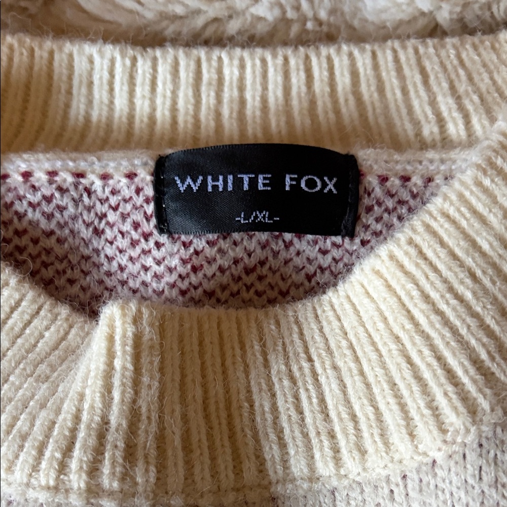 White Fox Boutique White and Red Crew Neck Sweater - Picture 3 of 5